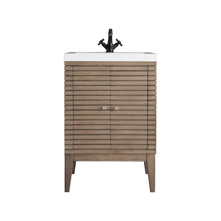 James Martin Vanities Linden 24in Single Vanity, Whitewashed Walnut w/ White Glossy Composite Stone Top E213V24WWWWG